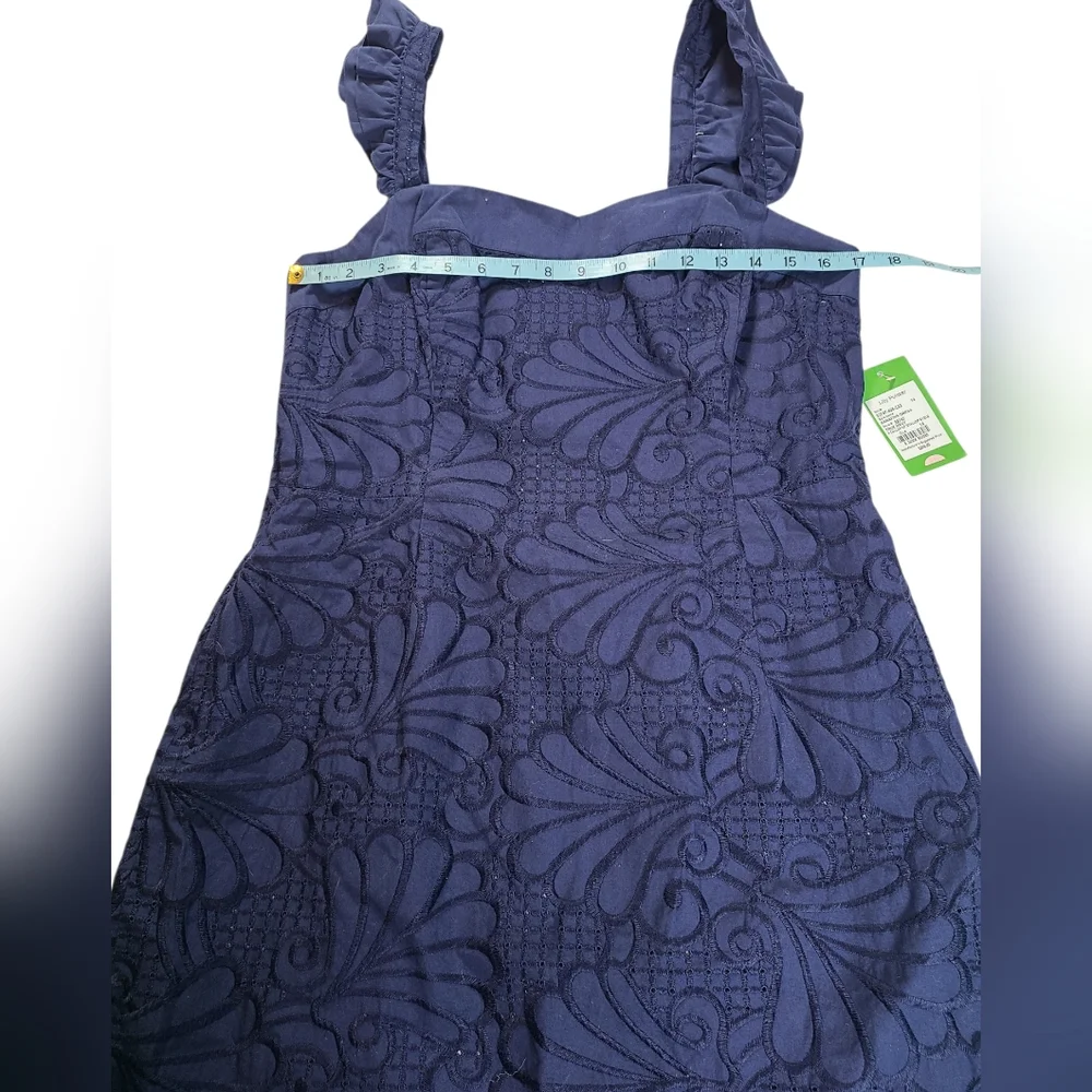 Lilly Pultizer True Navy Blue Cotton Sarafina Dress Dollop Of Scallop NWT Sz 14 - Picture 6 of 11